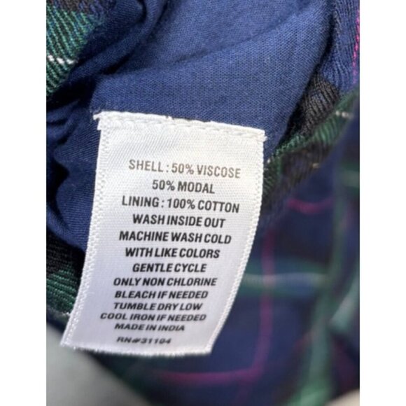 Crown & Ivy Navy Plaid Tie Back Neck Dress Ruffle Size L - Picture 5 of 6